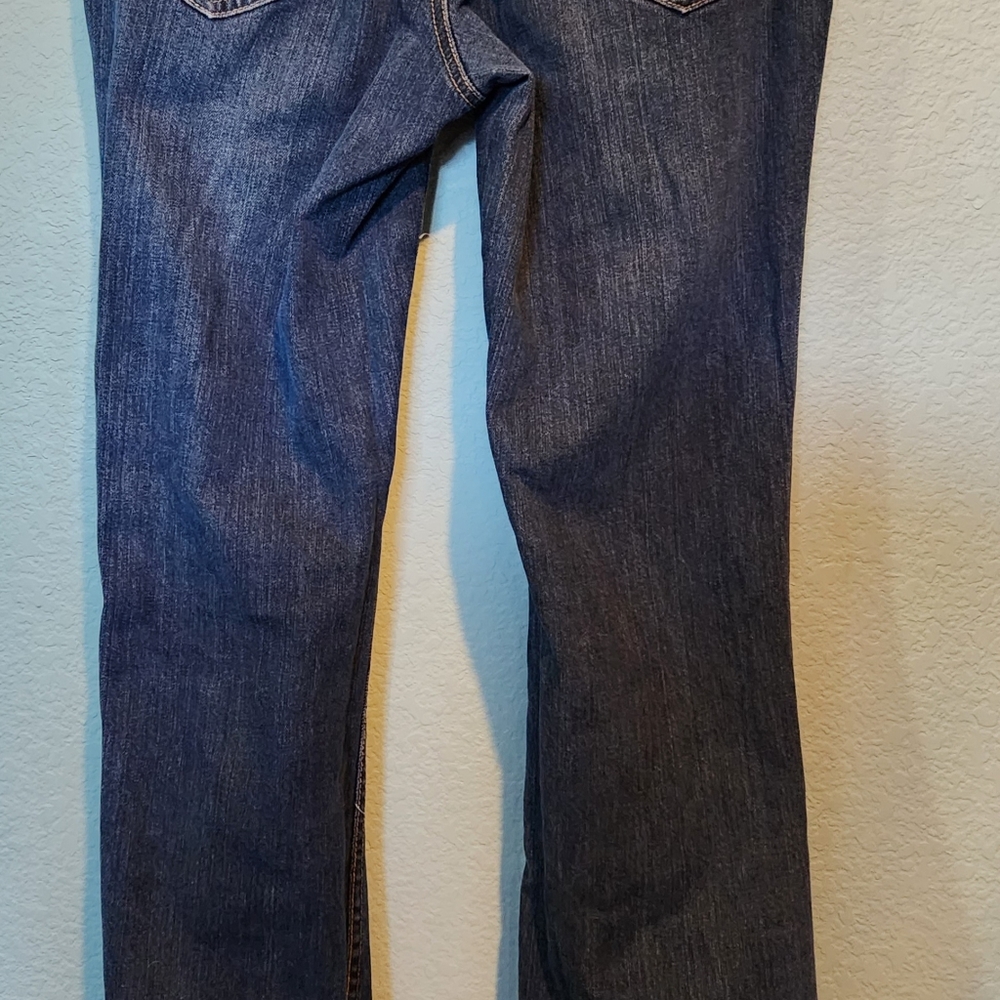 Harley Davidson Womens Boot Cut Jeans Med Dark Wash Biker Wings 6 Long Blue EUC - Picture 6 of 7